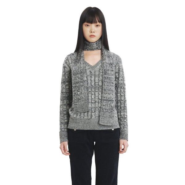 curetty (キュリティー)   C V-NECK MUFFLER KNIT SET-UP_BLACK