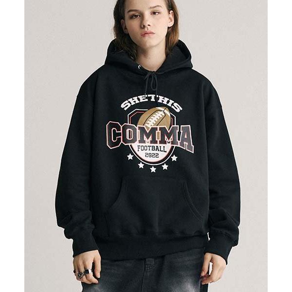シディスコンマ(SHETHISCOMMA)  FOOTBALL HOOD T(BLACK)