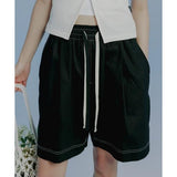 ロマンティッククラウン(ROMANTIC CROWN) DOUBLE STRING HALF PANTS_BLACK