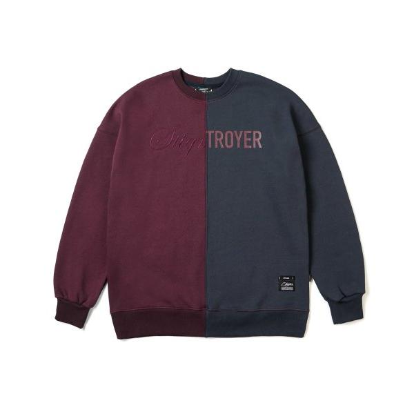 STIGMA(スティグマ)  22 HALF COLOR OVERSIZED HEAVY SWEAT CREWNECK NAVY BURGUNDY
