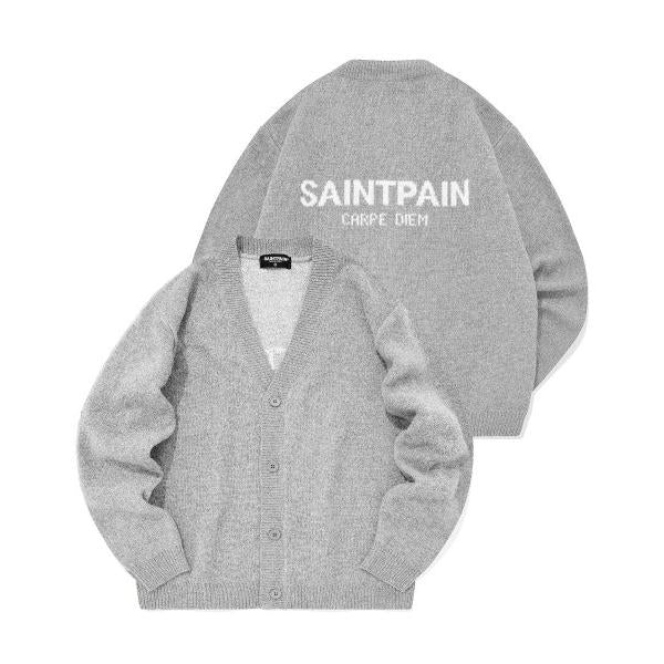 セイントペイン(SAINTPAIN)    SP SOFT JACQUARD LOGO KNIT CARDIGAN-GRAY