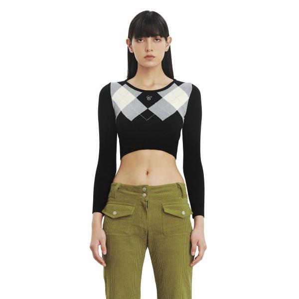 curetty (キュリティー)   C COLOR ARGYLE KNIT TOP_BLACK