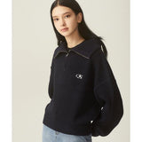 Odd Studio (オッドスタジオ) OS LOGO CROP KNIT HALF ZIP-UP - NAVY