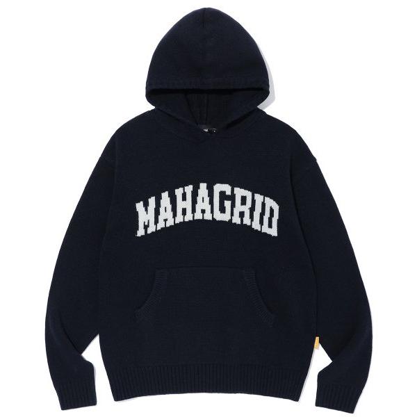 mahagrid (マハグリッド)     VARSITY LOGO KNIT HOODIE NAVY(MG2CFMK630A)