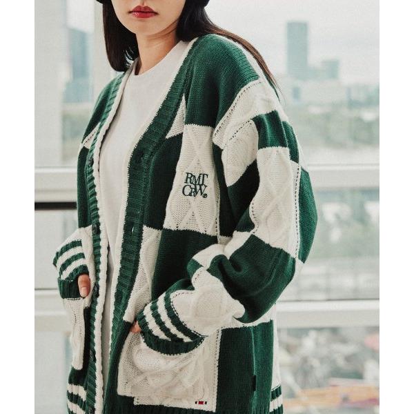 ROMANTIC CROWN(ロマンティック クラウン)     CHECKER BOARD WAFFLE CARDIGAN_GREEN