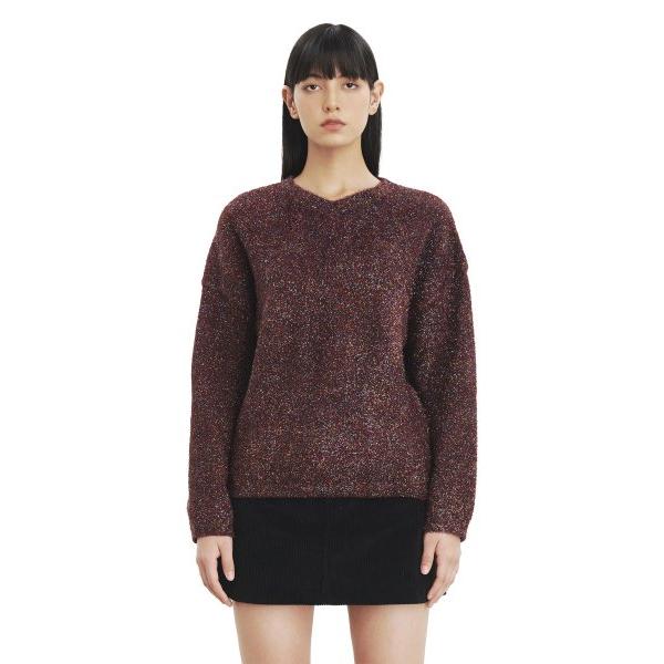 curetty (キュリティー)   C METALLIC V-NECK OVERSIZED KNIT TOP_BURGUNDY