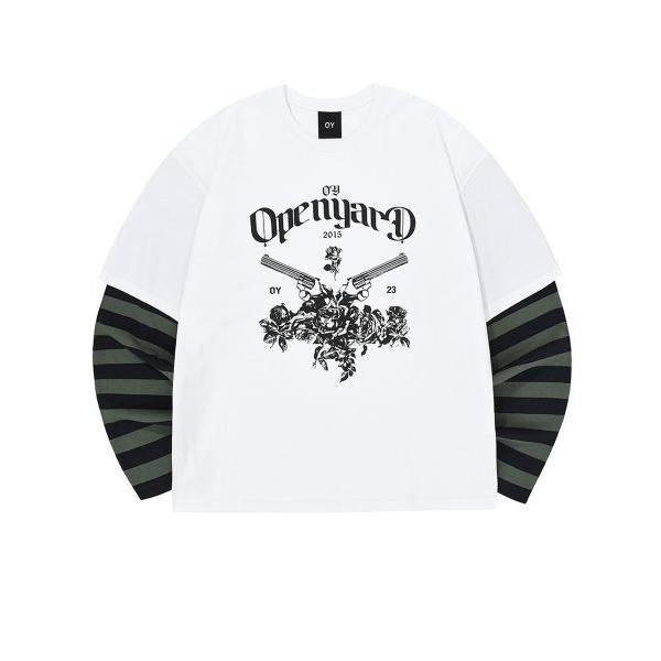 オーワイ(OY) GUNS LOGO LAYERED STRIPE LONG SLEEVE-WHITE