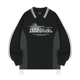 Odd Studio (オッドスタジオ)　Sporty Track Collar String Oversized Fit Sweatshirt  - BLACK/CHARCOAL