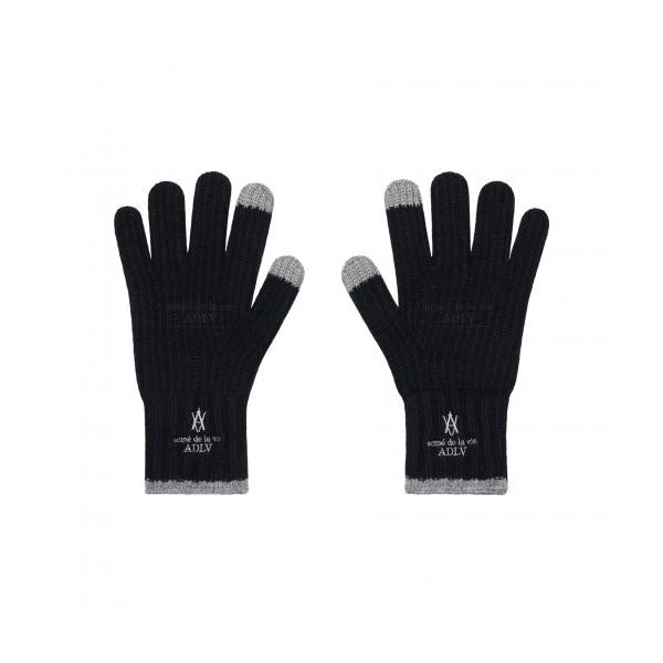 アクメドラビ(acme' de la vi)  A LOGO EMBLEM EMBROIDERY KNIT GLOVES BLACK