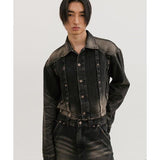 イーエスシースタジオ(ESC STUDIO) wrinkled washing denim crop jacket(black)