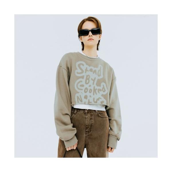 NCOVER（エンカバー） OVER STENCIL TYPO CROP SWEATSHIRT-KHAKI