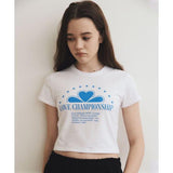 ワンダービジター(WONDER VISITOR)     Love Clover crop t-shirt [Blue]
