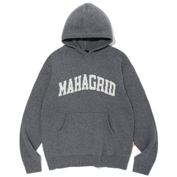 mahagrid (マハグリッド)     VARSITY LOGO KNIT HOODIE GREY(MG2CFMK630A)