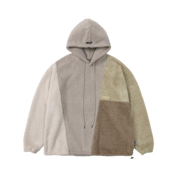 アジョバイアジョ(AJOBYAJO)             Mixed Fleece Oversized Hoodie [BEIGE]