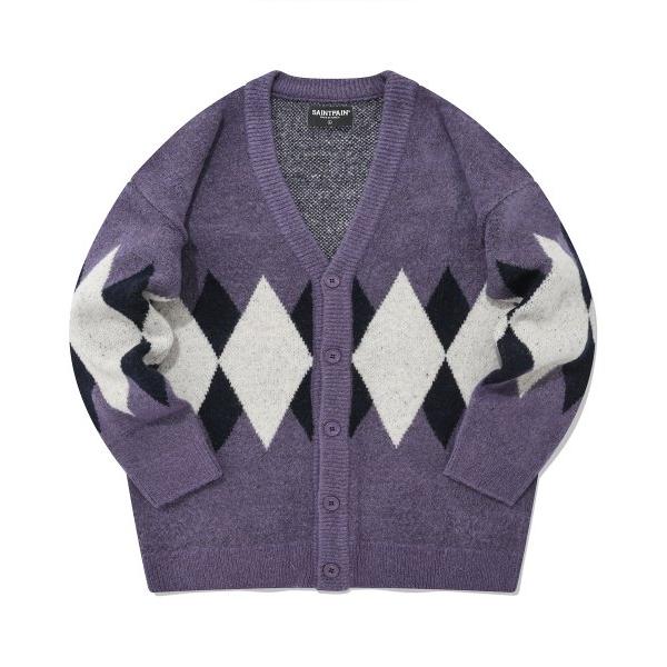 セイントペイン(SAINTPAIN)    SP DIAMOND JACQUARD CARDIGAN-PURPLE