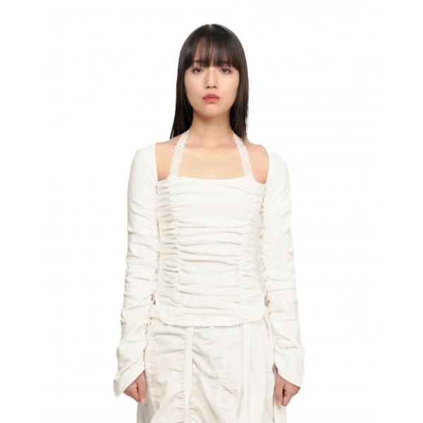 ruru (ルル)  LACE SHIRRING SQUARE TOP [WHITE]