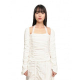 ruru (ルル)  LACE SHIRRING SQUARE TOP [WHITE]