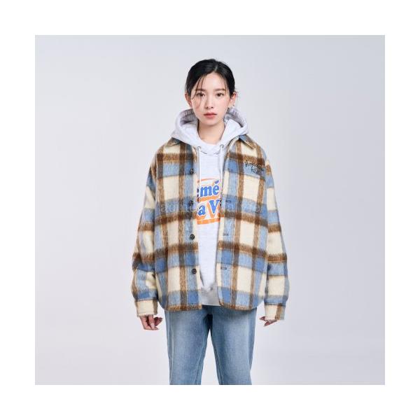 アクメドラビ(acme' de la vi)  CHECK WOOL OVERSIZE SHIRT SKY BLUE