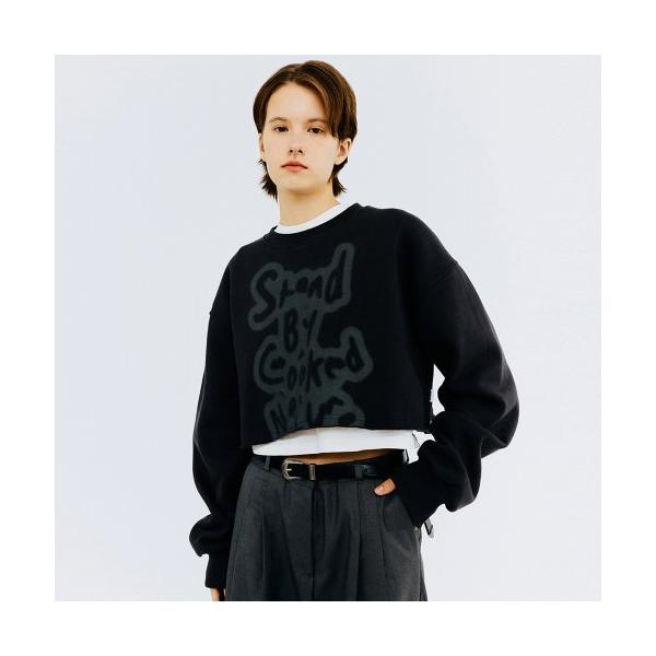 NCOVER（エンカバー） OVER STENCIL TYPO CROP SWEATSHIRT-CHARCOAL
