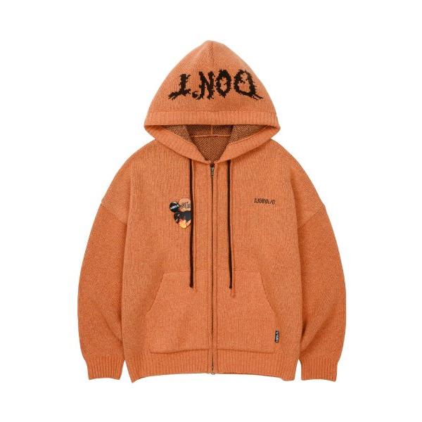 アジョバイアジョ(AJOBYAJO)             Oversized (19) Slogan Wool Knit Zip-Up Hoodie [ORANGE]