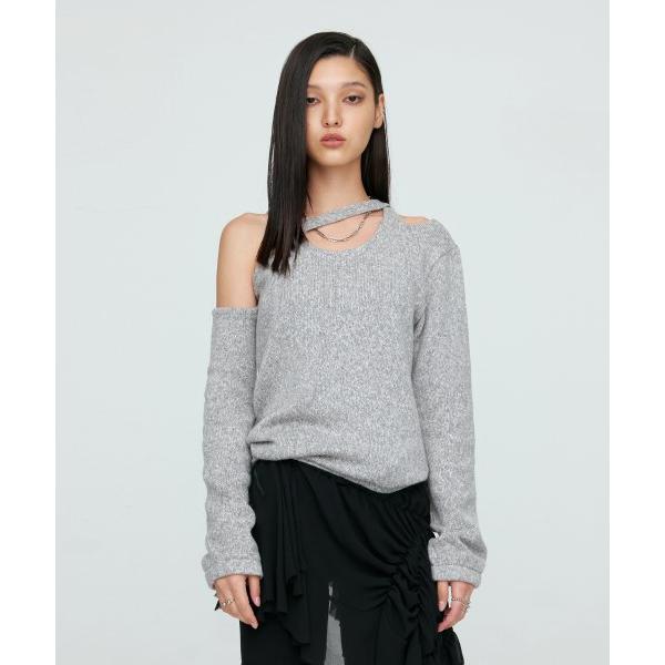 nache(ナチェ)   ONE SHOULDER BRAID KNIT (MELANGE GRAY)