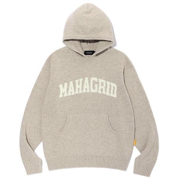 mahagrid (マハグリッド)     VARSITY LOGO KNIT HOODIE BEIGE(MG2CFMK630A)
