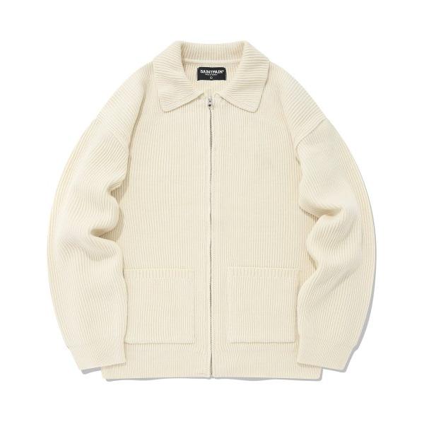 セイントペイン(SAINTPAIN)    SP PBT COLLAR 2WAY ZIPUP KNIT JACKET-IVORY