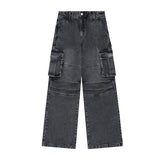 Odd Studio (オッドスタジオ)  Salt Washing Cargo Wide Denim Parachute Pants - black