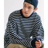 JEMUT (ジェモッ)  Level Stripe Long T-shirts Navy YHLT2450