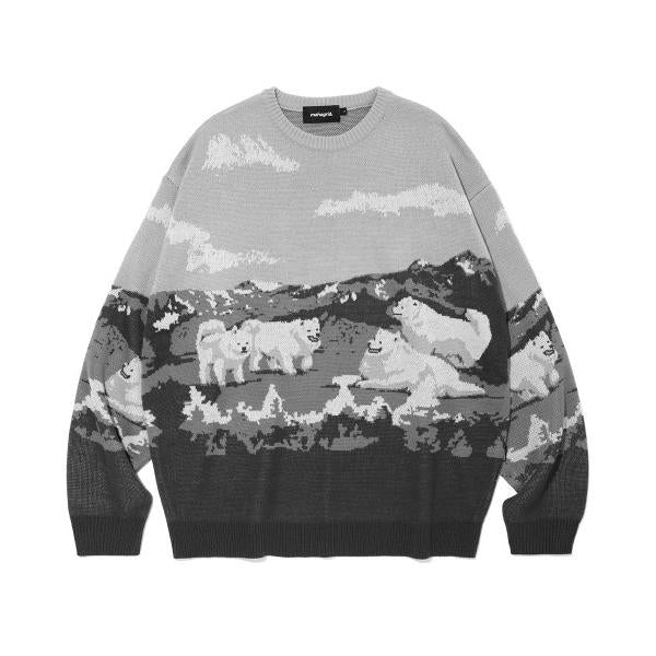 mahagrid (マハグリッド)     SAMOYED KNIT SWEATER GREY(MG2CFMK623A)