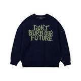 Oversized Slogan Wool Knit Sweater [NAVY]