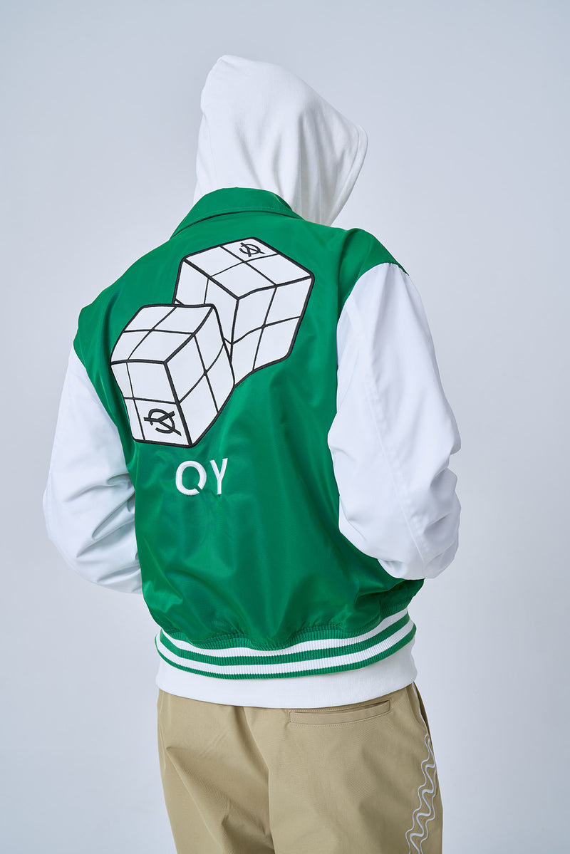 オーワイ(OY) CUBE LOGO VARSITY JACKET-GREEN