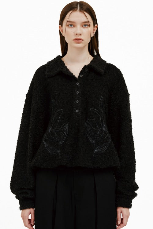 イーエスシースタジオ(ESC STUDIO) flower knit polo mtm(black)