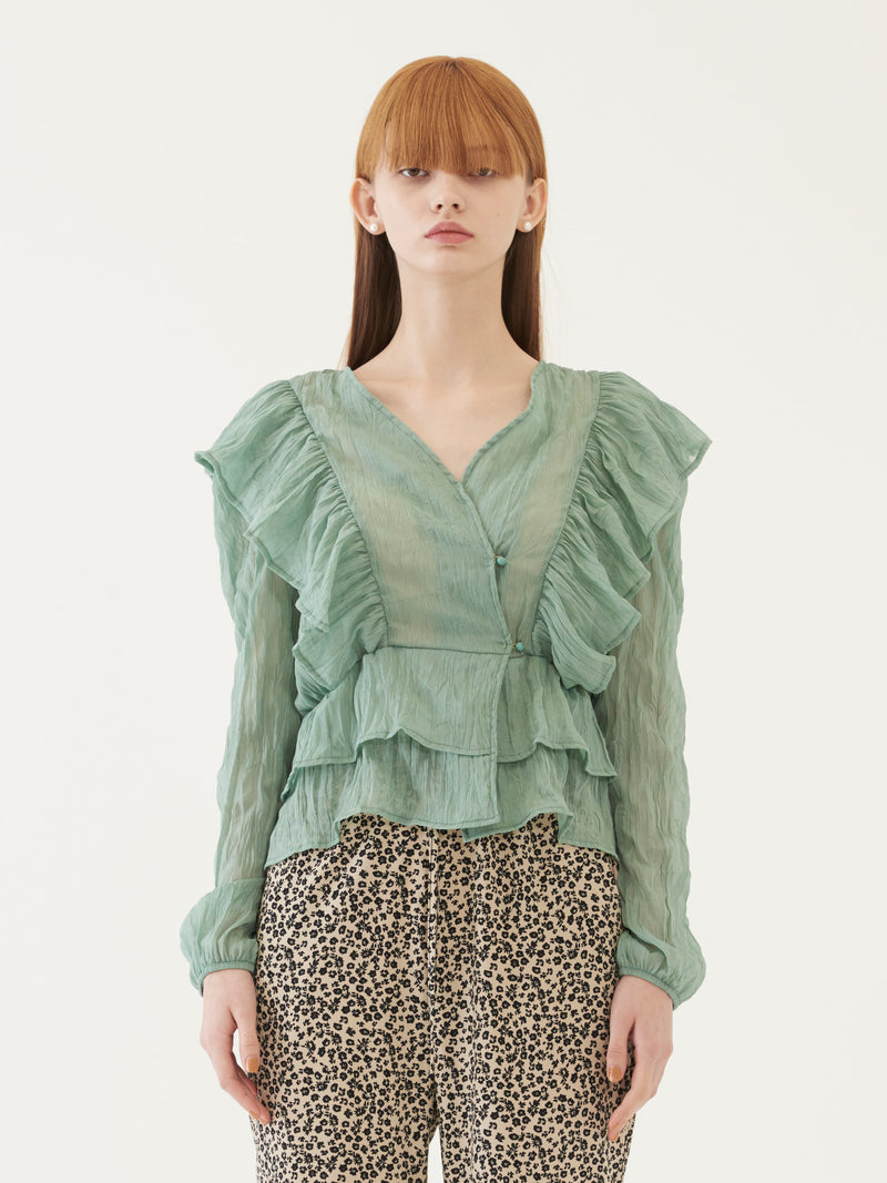 TMO BY 13MONTH（ティーエムオーバイサーティンマンス）RUFFLED BLOUSE (MINT)