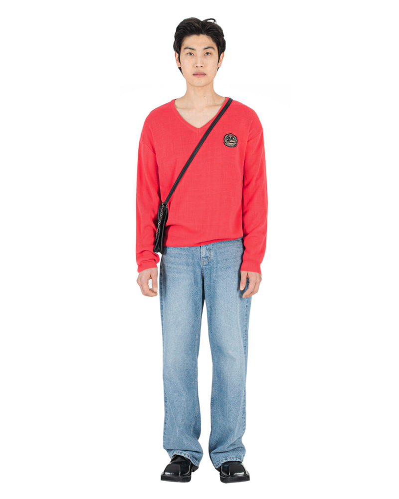 MYDEEPBLUEMEMORIES(マイディープブルーメモリーズ)      memories emblem knit(coral pink)