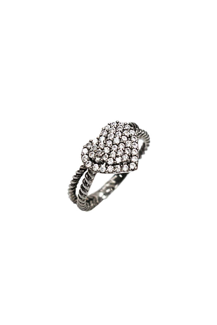 BLACKPURPLE (ブラックパープル)  two-line heart ring_blacksilver