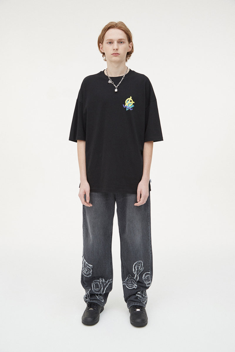 オーワイ(OY) PATCH LOGO WASHED PANTS-BLACK