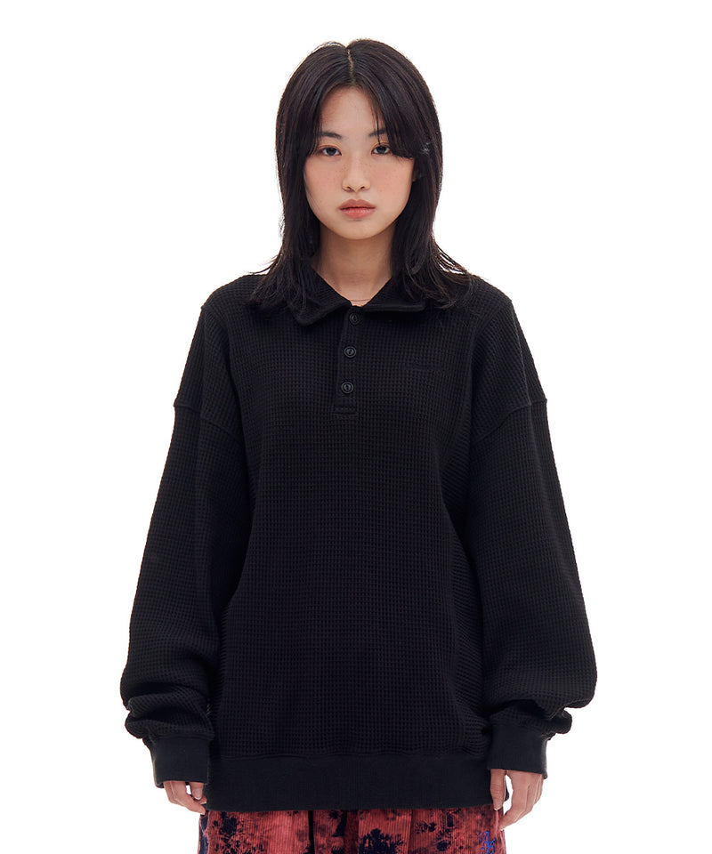 ARCHIVE BOLD (アーカイブボールド)　WAFFLE POLO SHIRTS (BLACK)