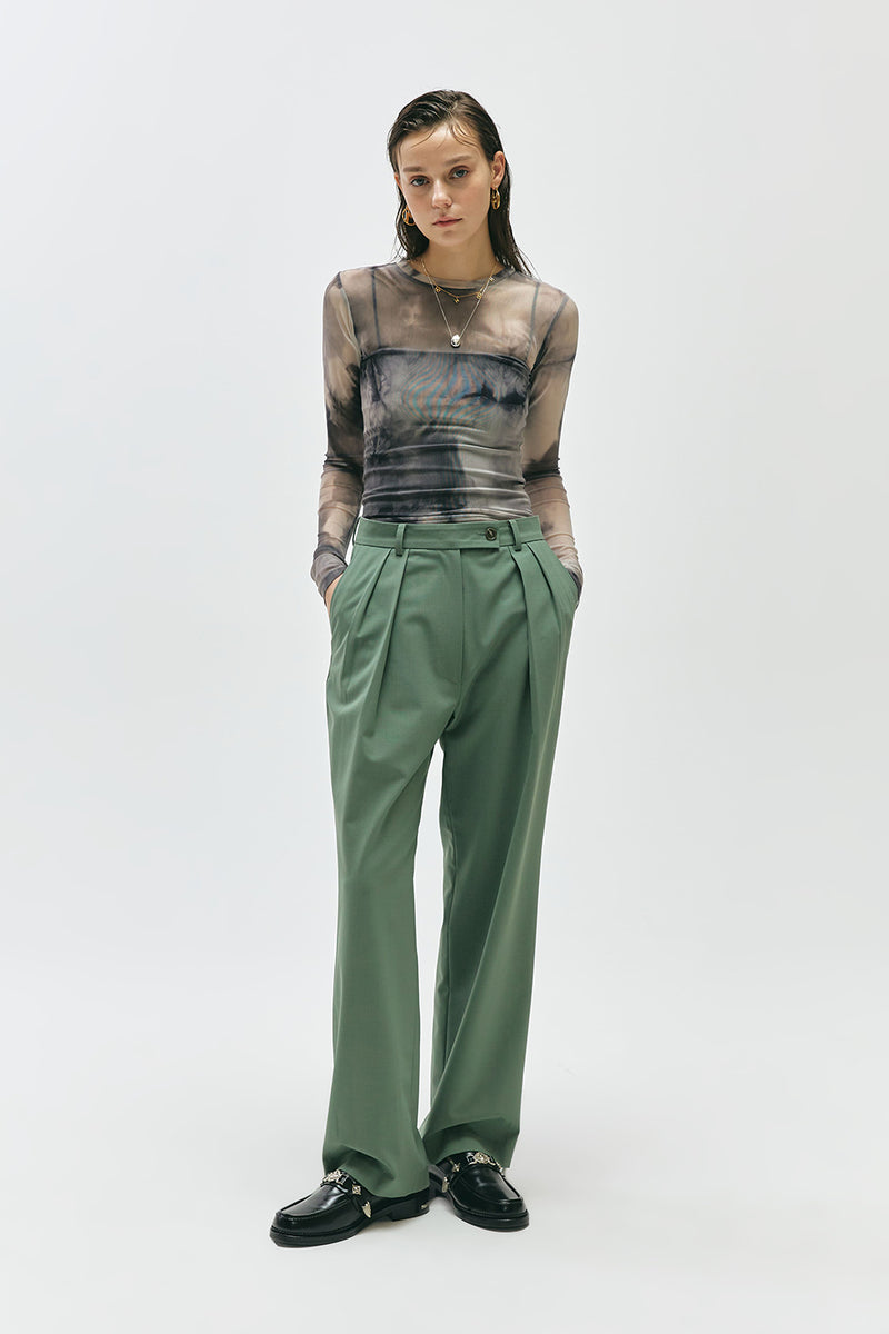 MMIC(エムエムアイシー) 2 TUCKS WOOL WIDE SLACKS GR