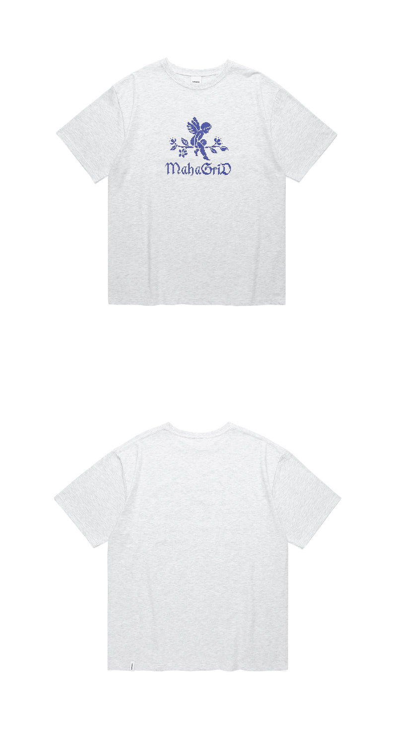 mahagrid (マハグリッド) ANGEL CROSS STITCH TEE [LIGHT GREY]
