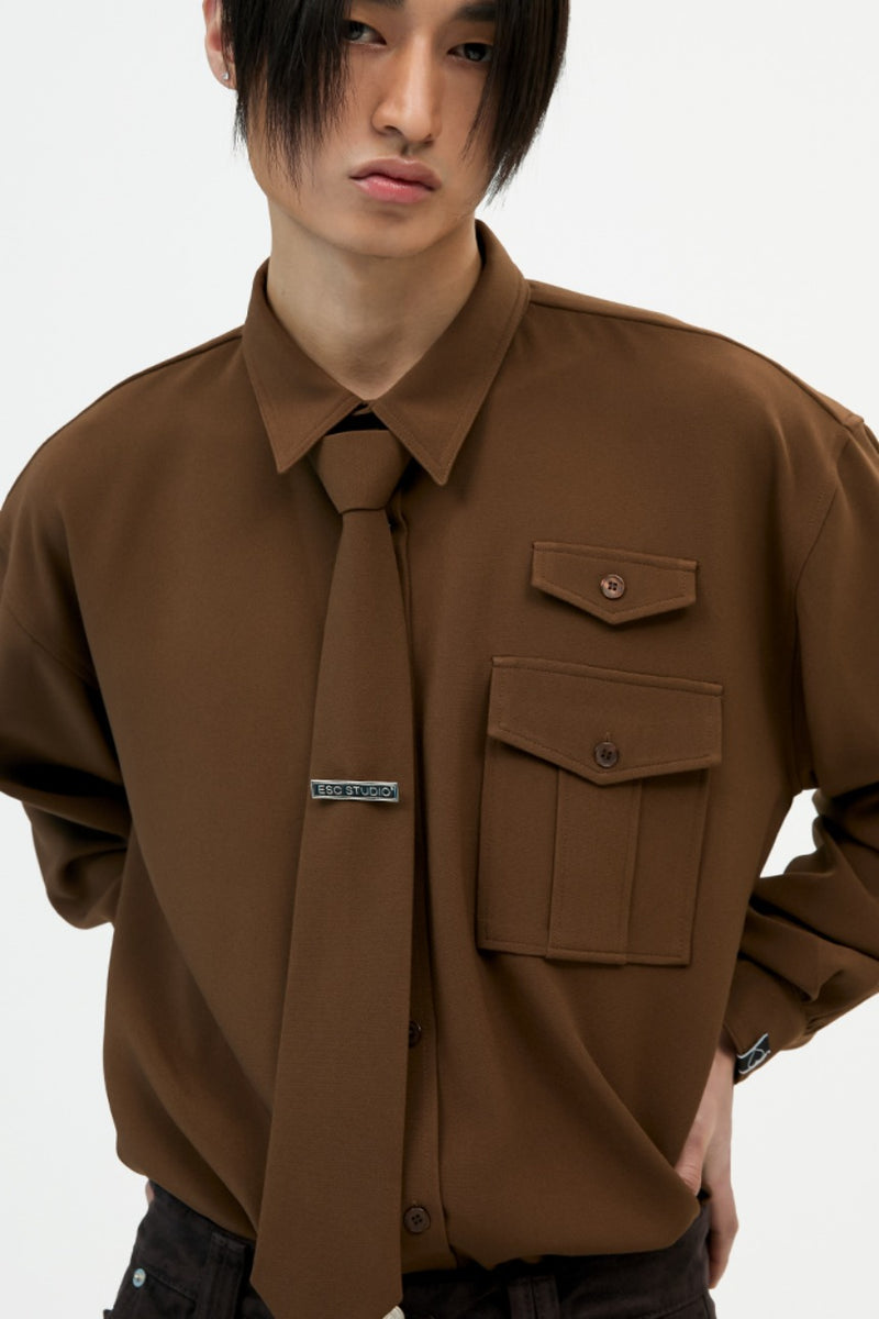 イーエスシースタジオ(ESC STUDIO) necktie shirt and brooch(brown)