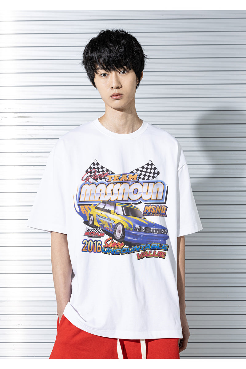 マスノウン(MASSNOUN) RACING CAR OVERSIZED T-SHIRTS MSTTS016-WT